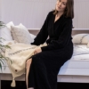 Merino maxi cardigan "Kuma" with belt - black