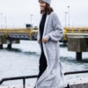 Merino maxi cardigan "Kuma" with belt - light grey - Image 2