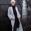 Merino maxi cardigan "Kuma" with belt - light grey